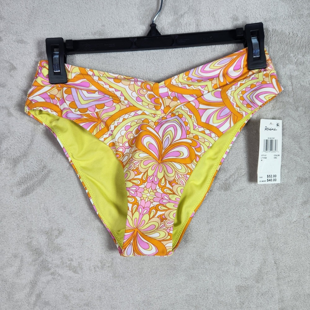 Raisins Bikini Bottom Womens Medium Selina Pant Orange Pink Psychedelic Swimwear